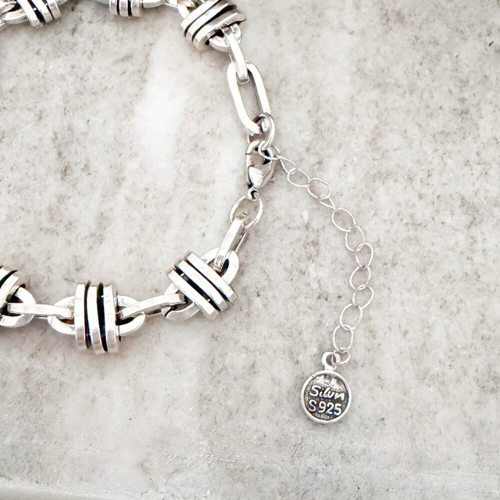 925 Sterling Silver Chain Link Bracelet Modern Trendy Link Bracelet - Picture 8 of 9